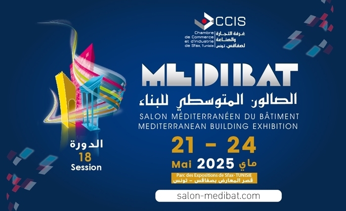 الصالون المتوسطي للبناء "ميديبات 18" (صفاقس 21 – 24 ماي 2025): دورة واعدة لأكبر معارض البناء في تونس الصالون المتوسطي للبناء "ميديبات 18" (صفاقس 21 – 24 ماي 2025): دورة واعدة لأكبر معارض البناء في تونس